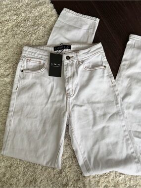 Lioness Alabama White Contrast Stitch Straight Leg Jeans